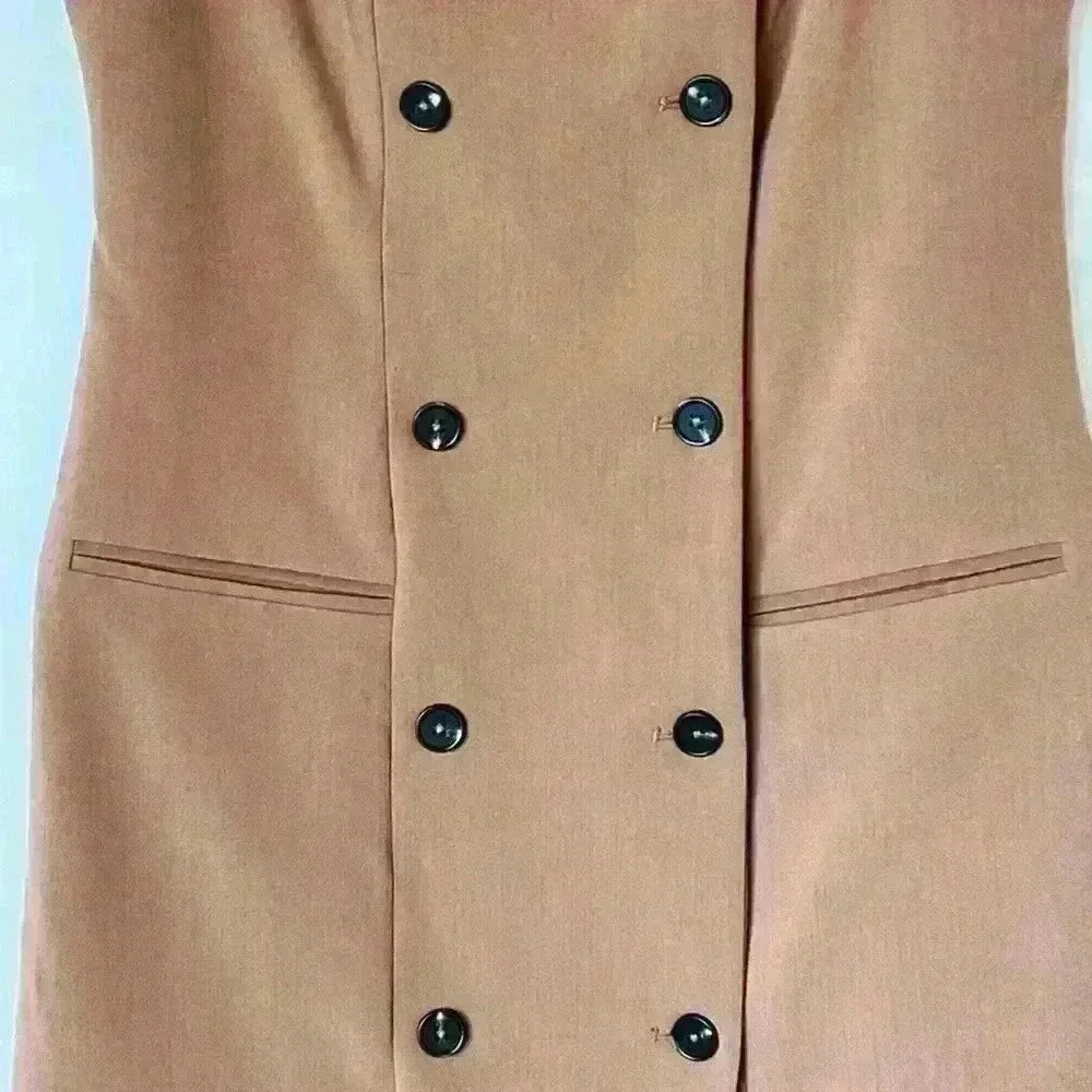 NEW! French Connection Azra Twill Strapless Neck Sleeveless Button Midi Dress - Picture 6 of 9